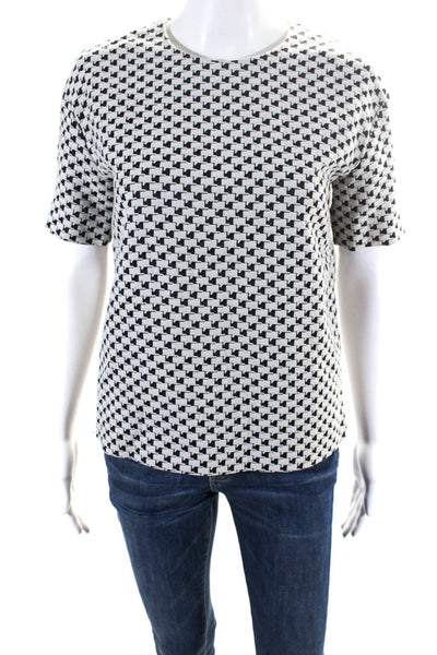 COS Womens Woven Geometric Printed Crew Neck Blouse Top Black White Size 34