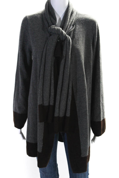 Lauren Ralph Lauren Womens Open Front Cardigan Sweater Gray Brown Wool Size PM