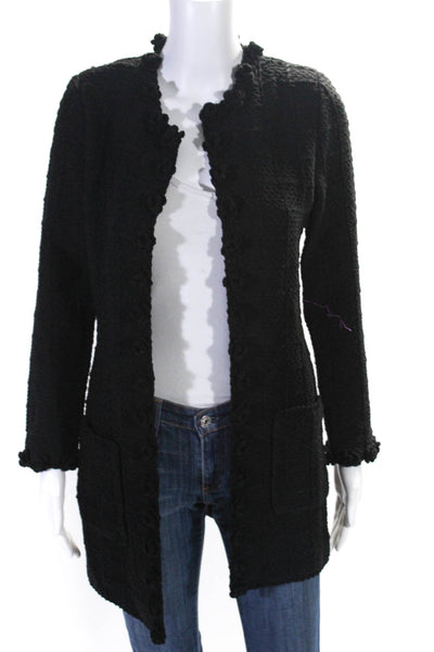 David Chase Womens Hook Front Long Sleeve Crew Neck Knit Jacket Black Size 4
