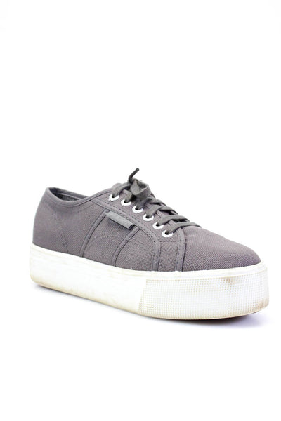 Superga Womens Lace Up Platform Low Top Sneakers Gray White Canvas Size 39