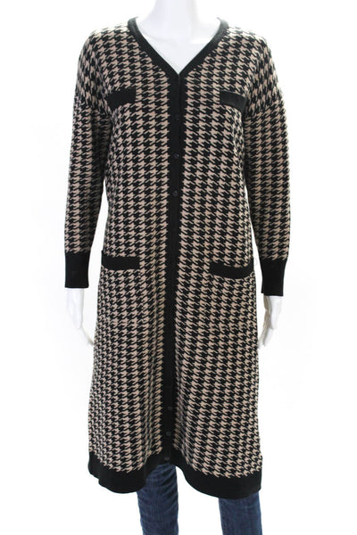 Harper Womens Button Front Houndstooth Long Cardigan Sweater Black Brown Small
