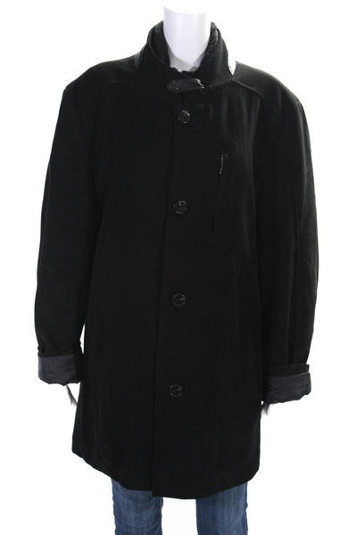 Lief Horsens Mens Button Zip Front Mock Neck Coat Black Wool Size 42R