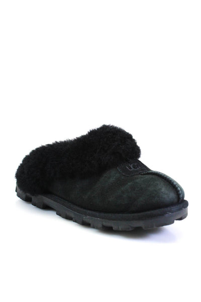 Ugg Womens Slip On Shearling Lined Mules Slippers Black Suede Size 7
