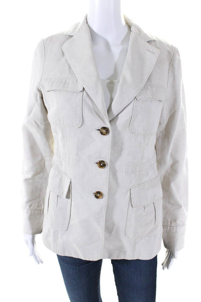 Brooks Brothers Womens Beige Cotton Linen V-Neck Long Sleeve Jacket Size 8