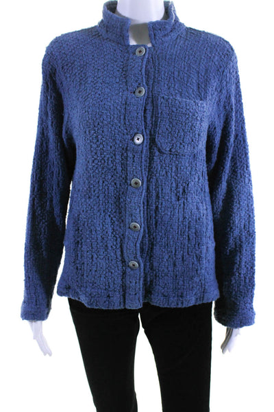 Sunday Womens Blue Cotton Textured Pockets Long Sleeve Button Down Shirt Size M