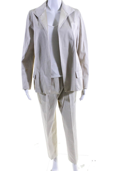 Cesare Fabbri Womens Khaki Cotton Open Front Blazer Pants Suit Set Size 42 44
