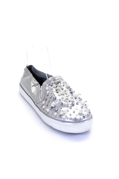 Stuart Weitzman Womens Pearl Studded Slide On Casual Sneakers Silver Size 5