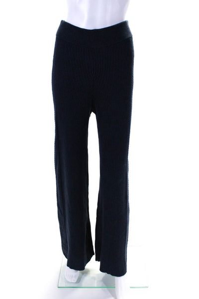 Toccin Womens Knit Unlined  Elastic Waist High-Rise Flare Pants Navy Size S