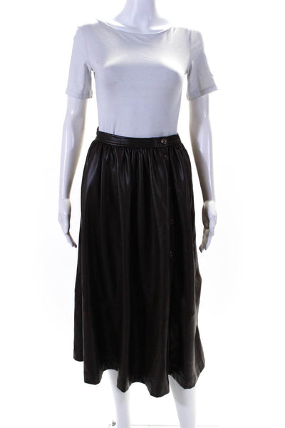Toccin Womens Lined Vegan Leather Button Up Maxi Skirt Brown Size 2