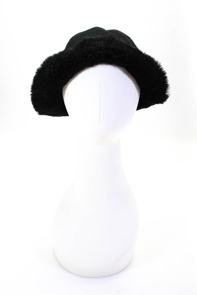Coach Womens Suede Shearling Lined Small Brim Fashion Bucket Hat Black Size M/L