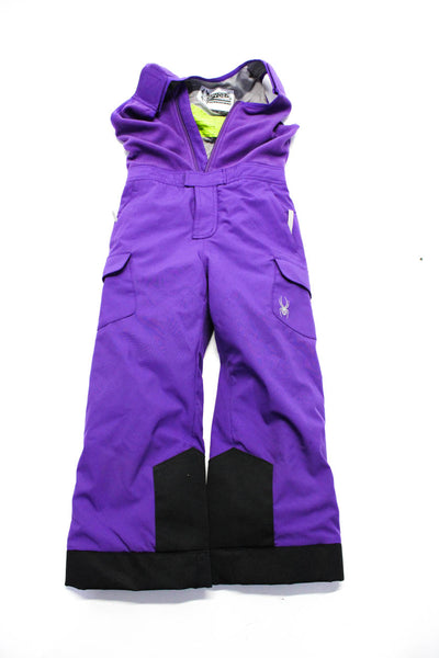 Spyder Childrens Girls Overall Bib Snow Suit Gloves Set Purple Size 6