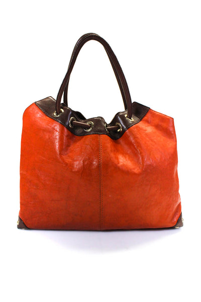 Michael Michael Kors Womens Leather Gold Tone Shoulder Handbag Orange Brown