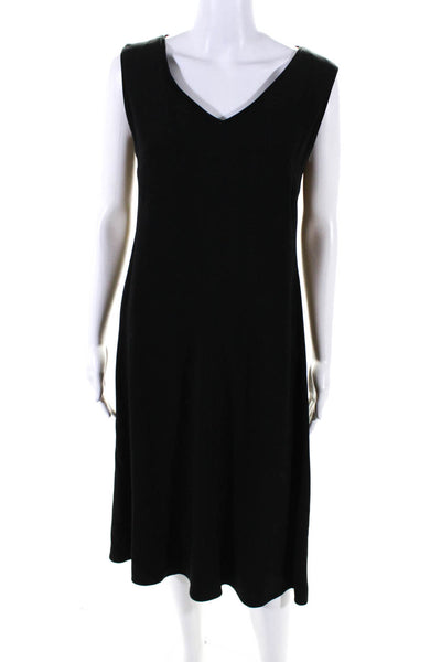 Caroline Charles Womens Crepe V-Neck Sleeveless A-Line Dress Black Size UK12