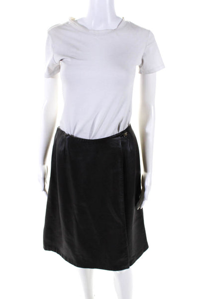 Emporio Armani Womens Leather High Rise Button Up A-Line Skirt Brown Size 44