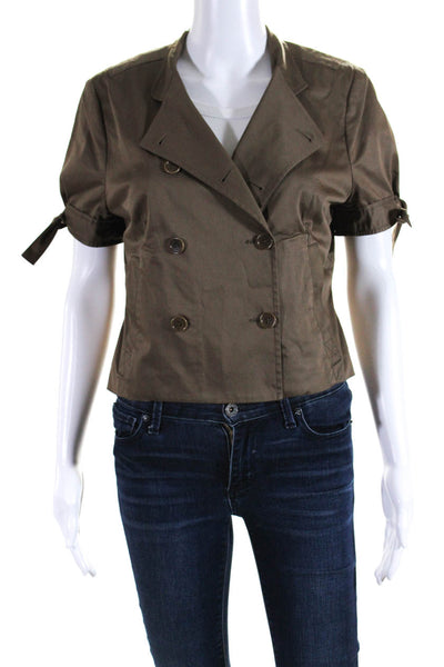 BCBGMAXAZRIA Womens Double Breasted Short Sleeve Jacket Brown Cotton Size Medium