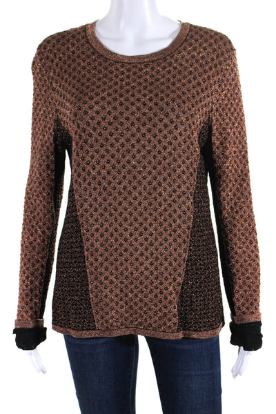 Rag & Bone Womens Pullover Scoop Neck Metallic Knit Sweater Brown Black Large
