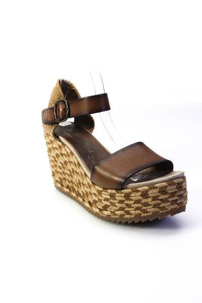 Pedro Garcia Womens Wedge Heel Platform Ankle Strap Sandals Brown Leather 41