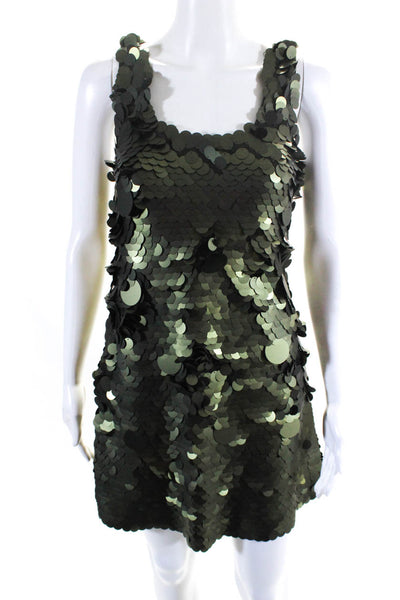 Cynthia Rowley Womens Matte Sequin Scoop Neck Mini Tank Dress Olive Green Size S