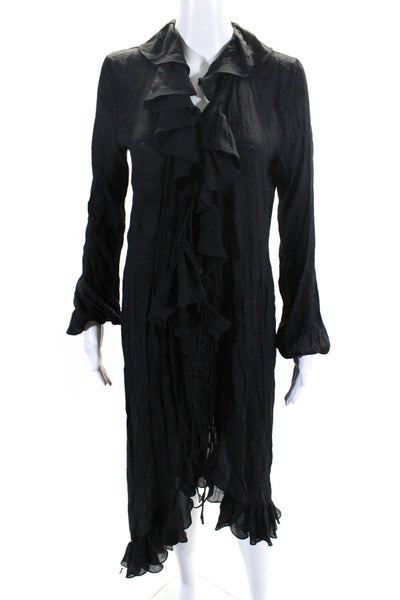 Juan Carlos Obando Womens Cotton Crepe Ruffled V-Neck Wrap Dress Black Size 4