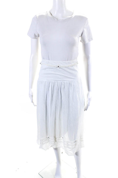 Tory Burch Womens Cotton Beaded Hem Mid-Calf Lined A-Line Skirt White Size 6