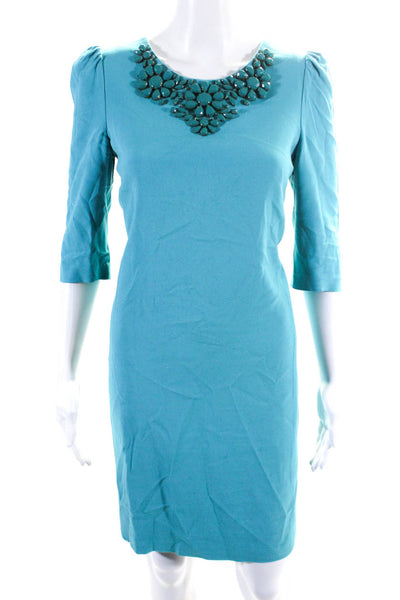Kate Spade Women's Short Sleeves Beaded Embellish Mini Dress Blue Size 4