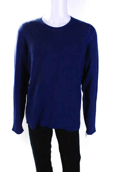 Vince Mens Crew Neck Long Sleeves Sweater Blue Cotton Size Extra Large