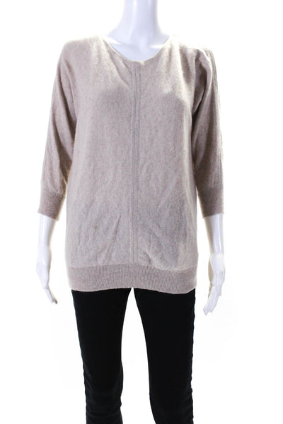 Cynthia Rowley Womens Cashmere Long Sleeves Crew Neck Sweater Beige Size Medium