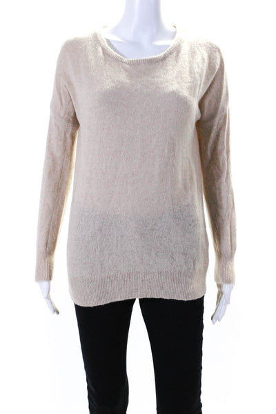 Minnie Rose Womens Cashmere Long Sleeves Pullover Sweater Beige Size Large