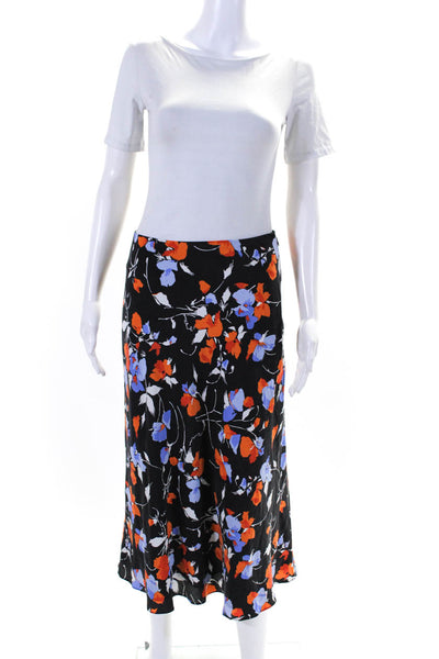 Joie Womens Silk Crepe Floral Mid Rise Zip Up A-Line Maxi Skirt Black Size 4