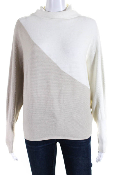 T Tahari Womens Colorblock Print Mock Neck Batwing Sweater Top Gray Ivory Size S