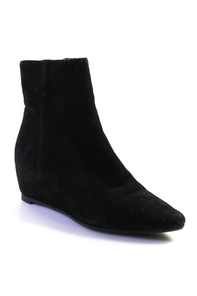 Aquatalia Womens Suede Hidden Wedge Pointed Toe Ankle Boots Black Size 8.5US