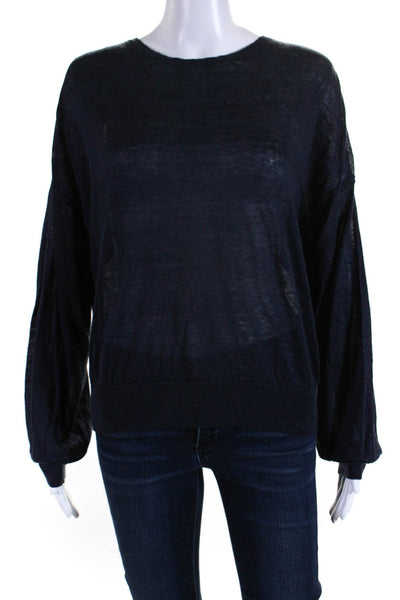 Theory Womens Pullover Long Sleeve Round Neck Sweater Navy Linen Size Medium