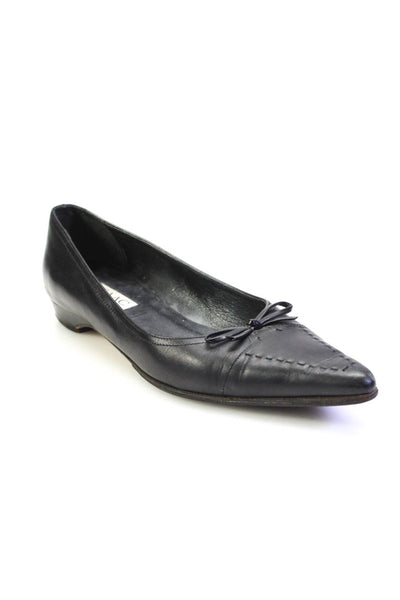 Isaac Womens Slip On Pointed Toe Bow Ballet Flats Black Leather Size 7.5M