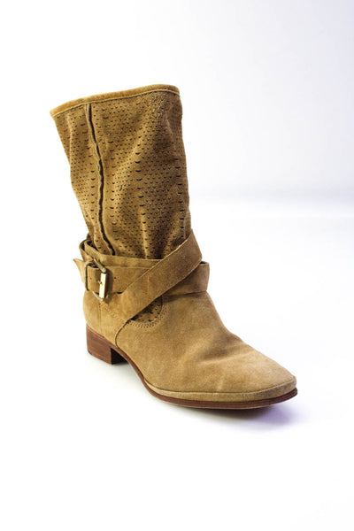 Belle Sigerson Morrison Womens Perforated Suede Slouch Ankle Boots Tan Size 7.5