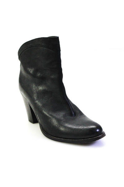 Sartore Womens Slip On Block Heel Round Toe Booties Black Leather Size 36.5