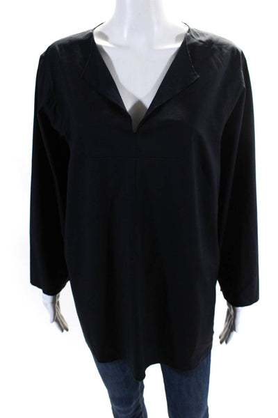 Emanuel Emanuel Ungaro Womens 3/4 Sleeve V Neck Blouse Top Black Cotton Size 14