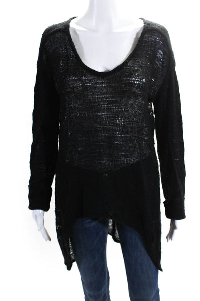 Helmut Lang Womens Wool Long Sleeve Scoop Neck High Low Knit Top Black Size S