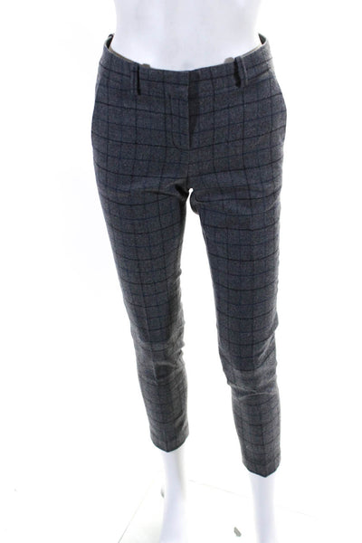 Theory Mens Zipper Fly Mid Rise Pleated Check Dress Pants Gray Wool Size 00