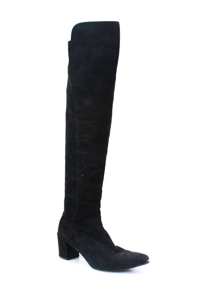 Stuart Weitzman Womens Side Zip Block Heel Knee High Boots Black Suede Size 8.5M