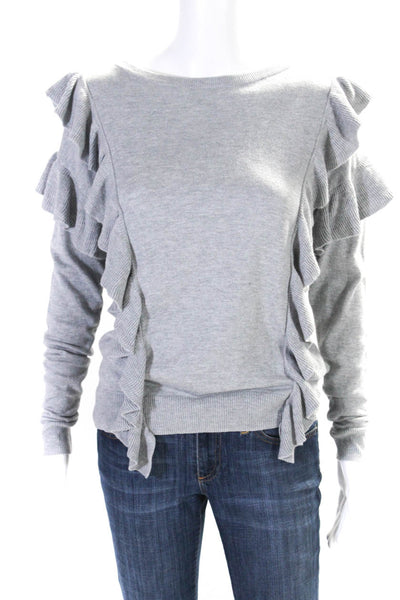 Michael Michael Kors Womens Cotton Blend Ruffle Trim Sweater Top Gray Size XS