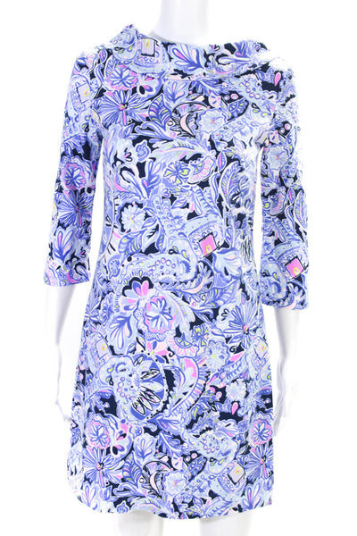 Lily Pulitzer Womens Cotton Floral Collared Long Sleeve Dress Purple Size XS
