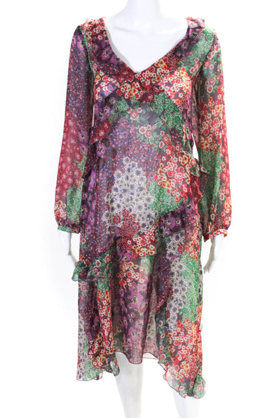 Maeve Anthropologie Womens Sheer Floral Long Sleeve Maxi Dress Purple Size XS