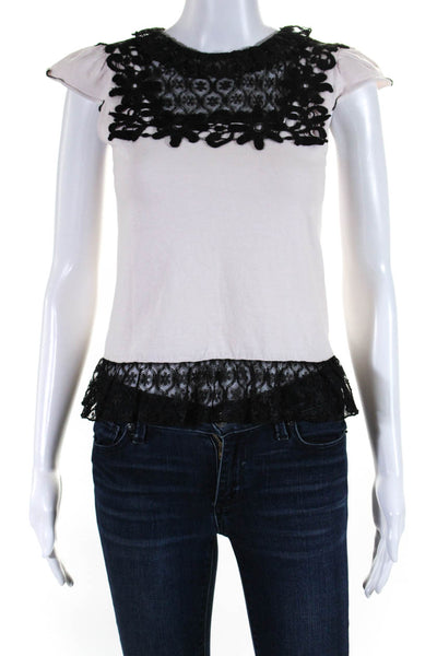 Anna Sui Black Embroidered Lace Floral purchases Blouse Top XS