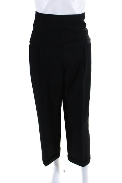 Sandro Womens Back Zip High Rise Pleated Cuffed Trouser Pants Black Size FR 40
