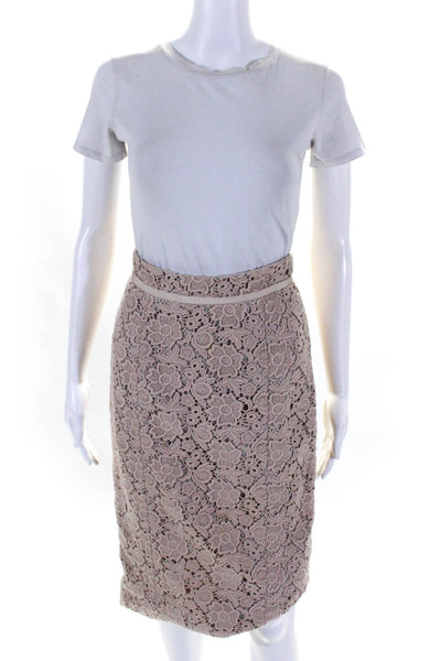 Tibi Womens Floral Lace Midi Length Lined Pencil Skirt Beige Size 4