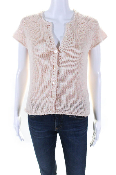 White + Warren Womens Short Sleeves Cardigan Sweater Pink Cotton Size Medium