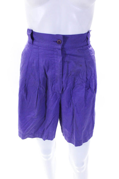 Genny Womens Pleated Front High Rise Chino Shorts Purple Cotton Size 8