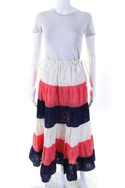 Hutch Womens Cotton Striped Embroidered Drawstring Waist Maxi Dress Tan Size XS