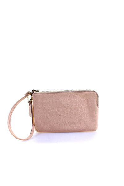 Coach Womens Leather Embossed Wristlet Pouch Wallet Pink Size S