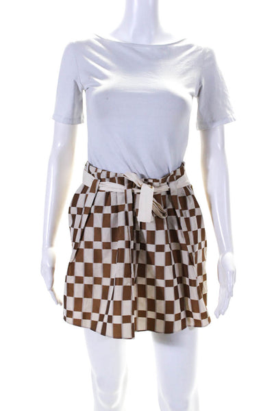 Marni Womens Side Zip Belted Check A Line Skirt White Brown Size IT 38